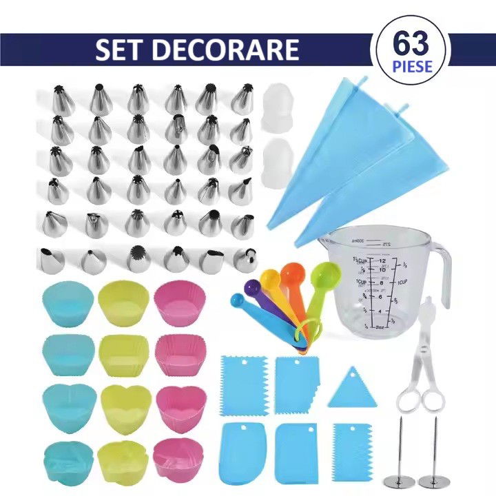 Set 63 Piese Ustensile pentru Ornare Prajituri, Flippy, din Plastic si Otel Inoxidabil, Forme Briose, Multicolor [4]