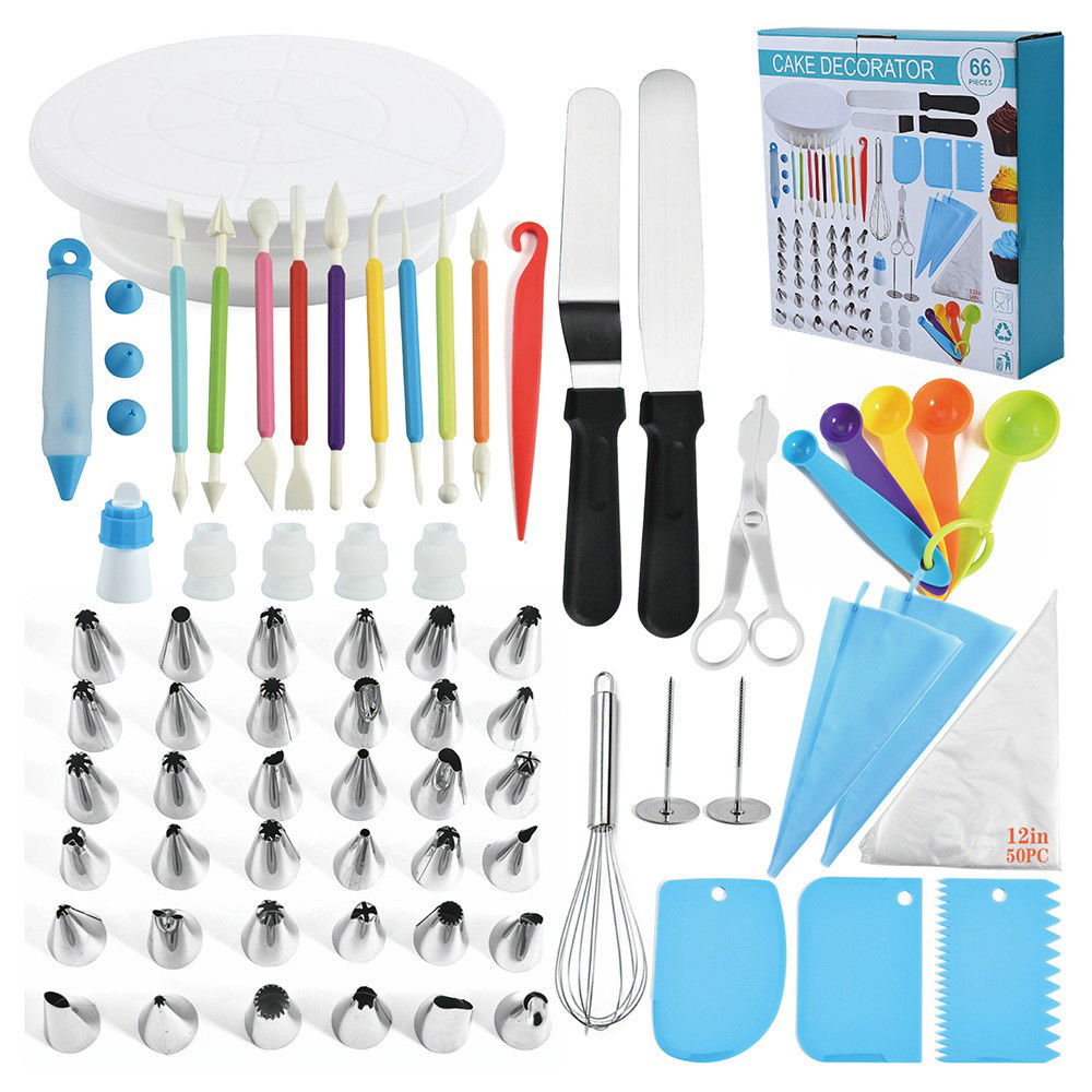 Pentru casa - Set 66 Piese Ustensile pentru Ornare Prajituri, Flippy, din Plastic si Otel Inoxidabil, Multicolor
