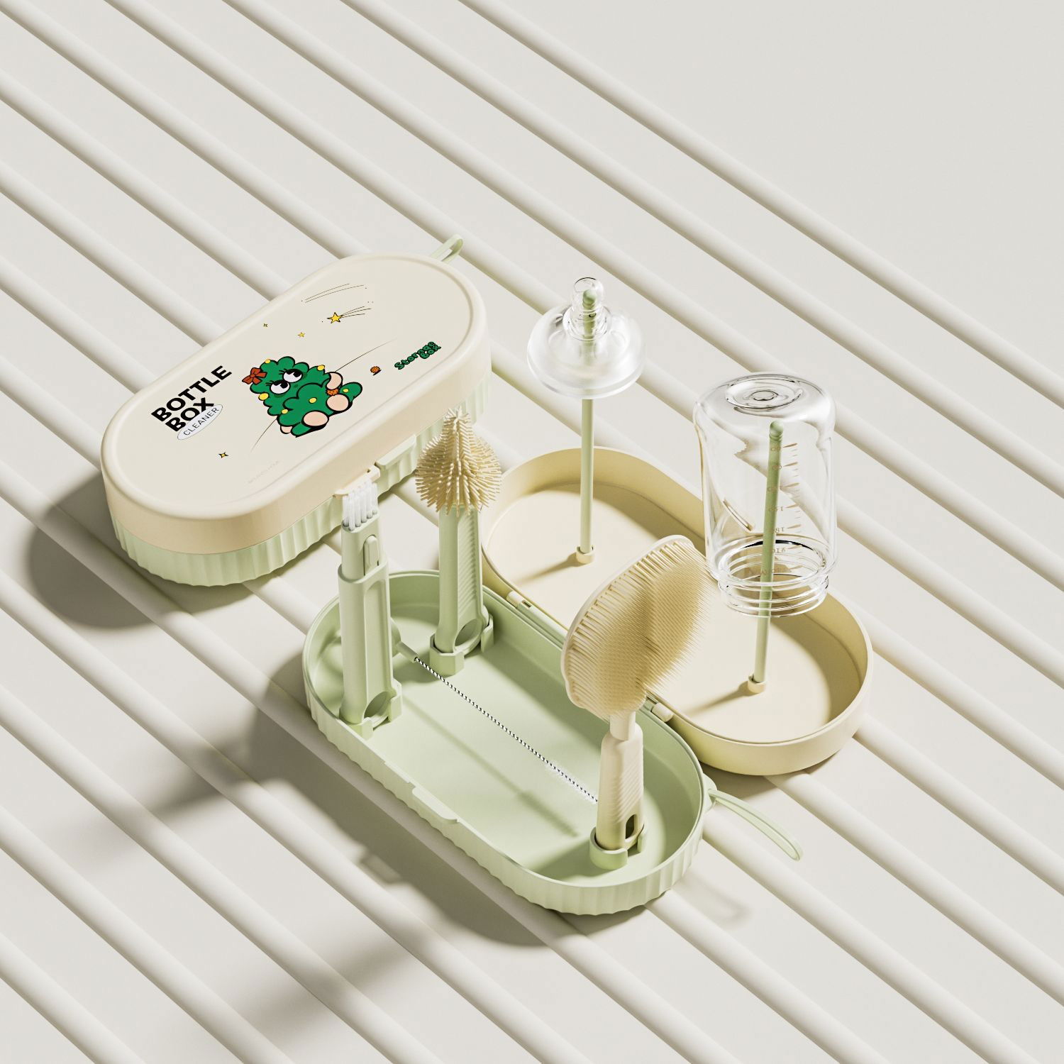 Set 7 Piese de Spalat/Uscat Biberoane, Flippy, Portabil, Peri de Silicon, pentru Tetine, Suzete, Biberoane, Paie, Cutie Inclusa, 20 x 9.5 cm, Verde [5]