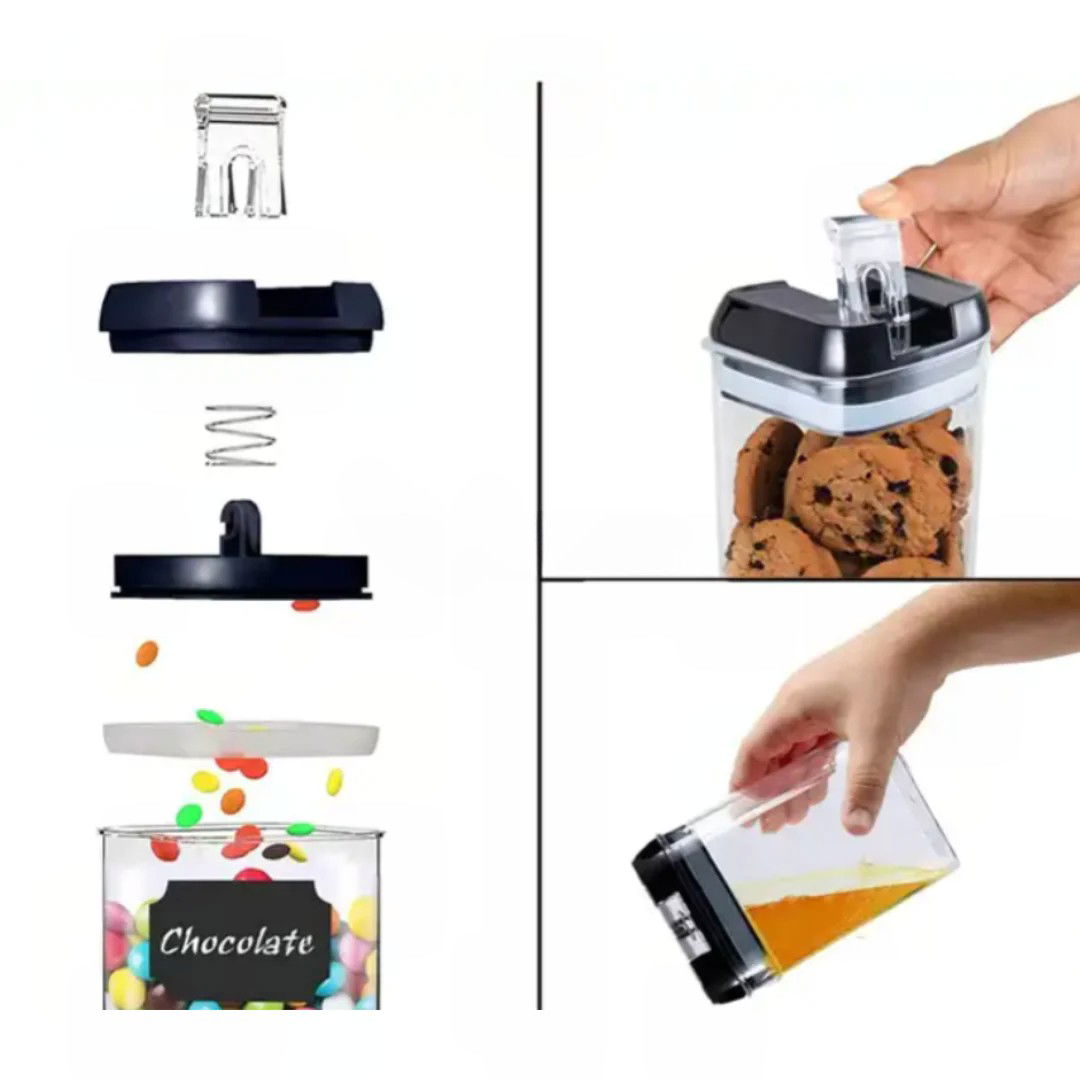 Set 7 Recipiente Organizare Alimente, Flippy, Inchidere Etansa, Etichete Reutilizabile, Cupe Masurare, 4 Dimensiuni Diferite, din Plastic Dur, Transparent [7]