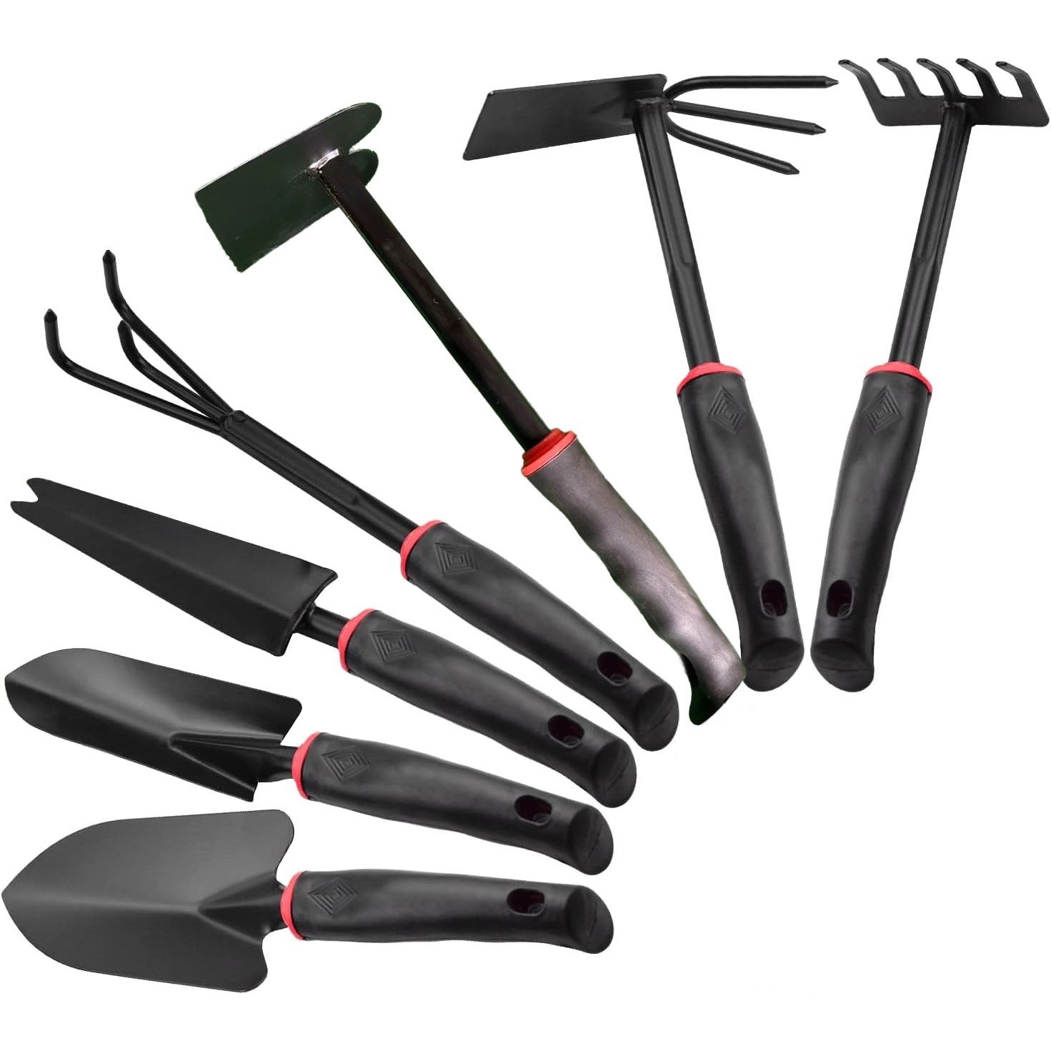 Articole pentru Gradina si Bricolaj - Set 7 Unelte de Gradina Flippy, pentru Plantare Prelucrare Sol si Ingrijire Plante, Material PVC si cardboard, 31.5 x 8 cm, negru