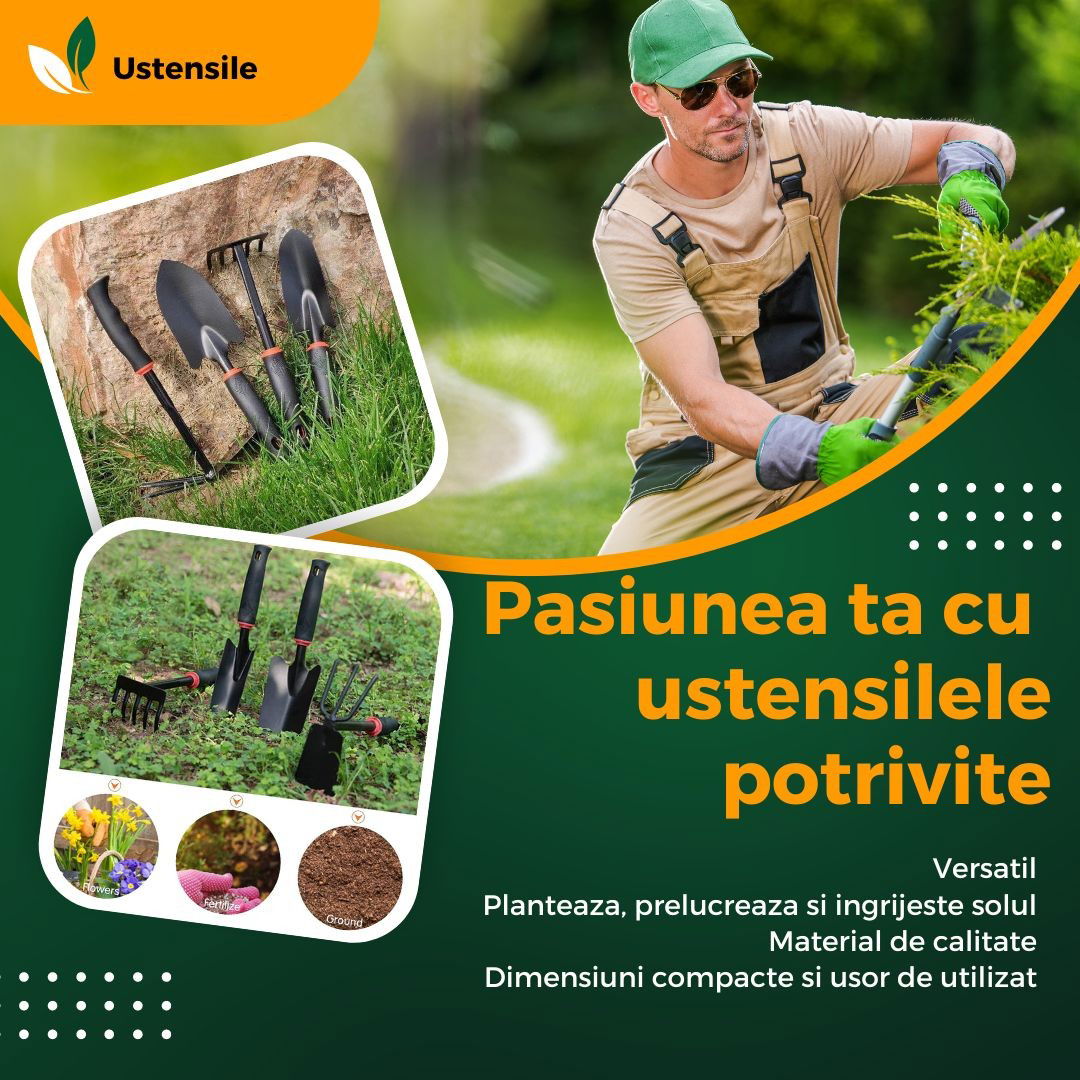 Set 7 Unelte de Gradina Flippy, pentru Plantare Prelucrare Sol si Ingrijire Plante, Material PVC si cardboard, 31.5 x 8 cm, negru [3]