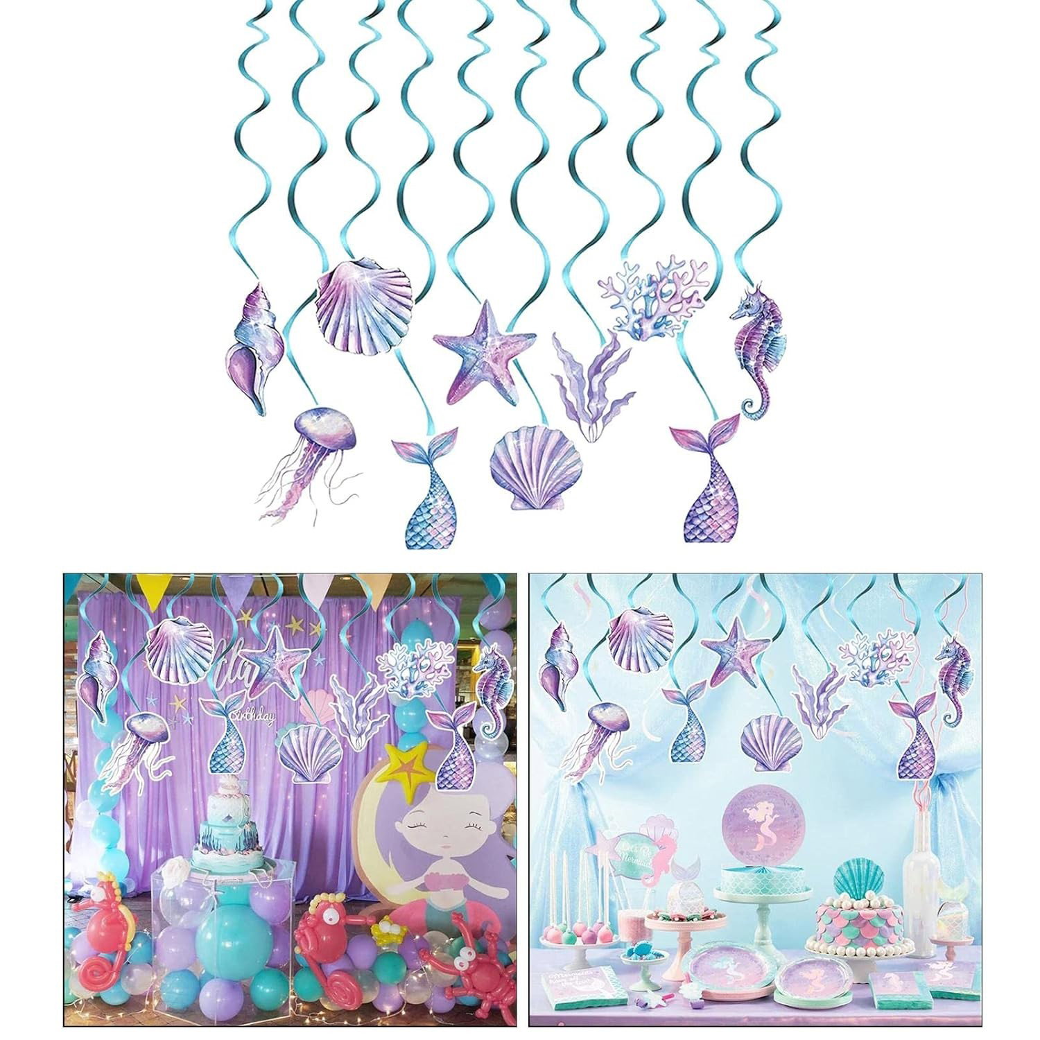 Set 8 Decoratiuni pentru Petrecere Sirena, Flippy, Colectia Mermaid, Panglici Incluse, Multicolor [3]