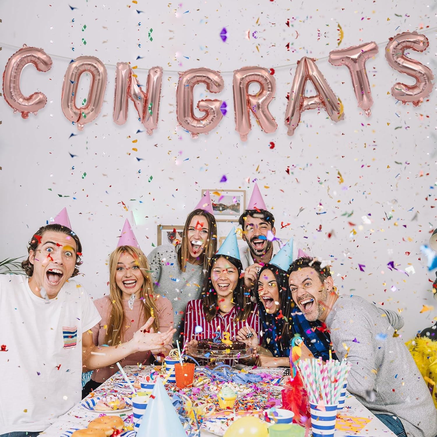 Set 8 Baloane din Folie Metalizata, Flippy, Model Scris Congrats, Litere de 40 cm, Tema Absolvire, Baloane Party, Ambalaj Individual, Pai Inclus, Umflare cu Aer sau Heliu, Roz [5]