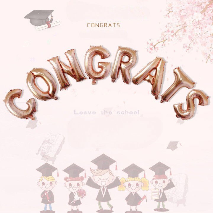 Set 8 Baloane din Folie Metalizata, Flippy, Model Scris Congrats, Litere de 40 cm, Tema Absolvire, Baloane Party, Ambalaj Individual, Pai Inclus, Umflare cu Aer sau Heliu, Roz [7]