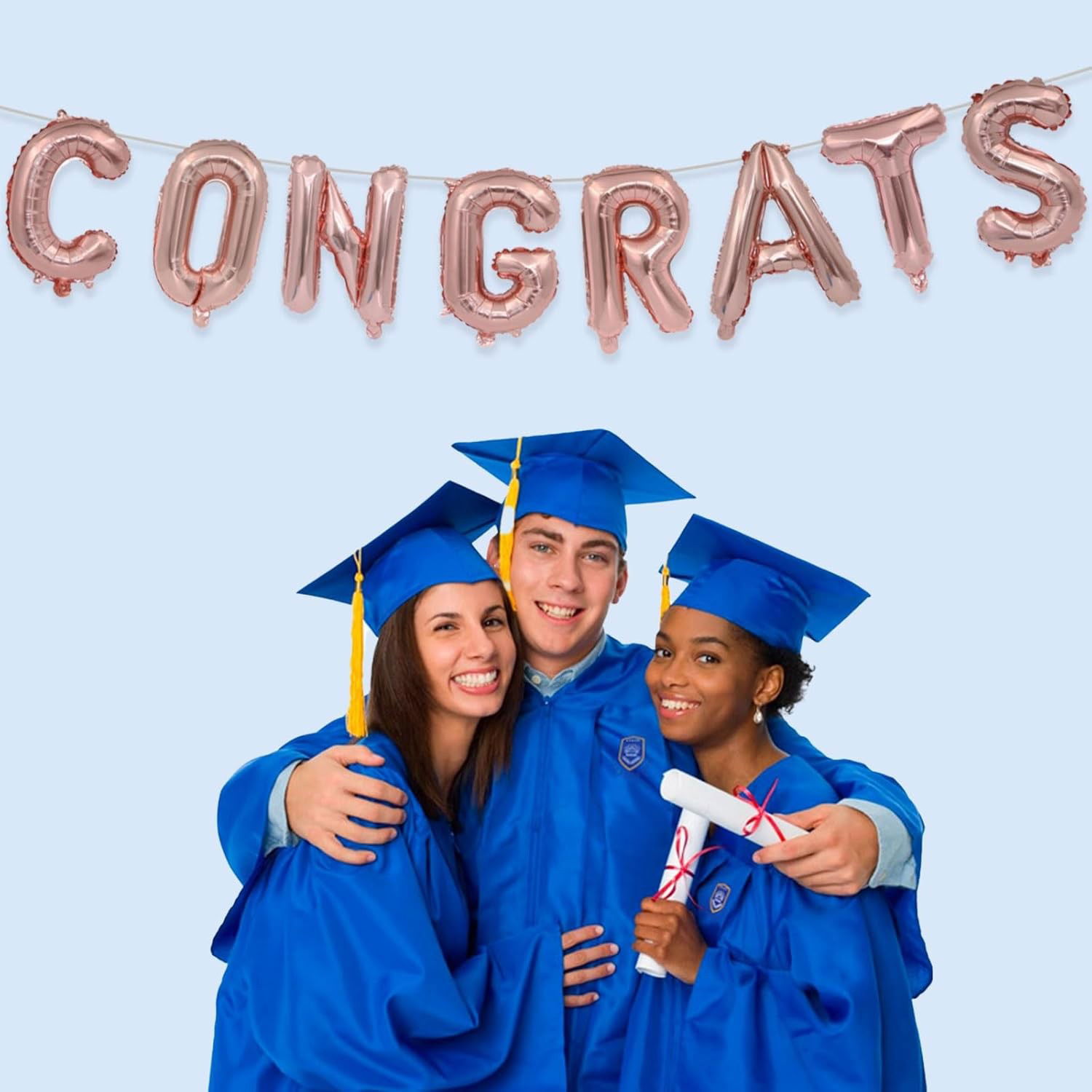 Set 8 Baloane din Folie Metalizata, Flippy, Model Scris Congrats, Litere de 40 cm, Tema Absolvire, Baloane Party, Ambalaj Individual, Pai Inclus, Umflare cu Aer sau Heliu, Roz [4]