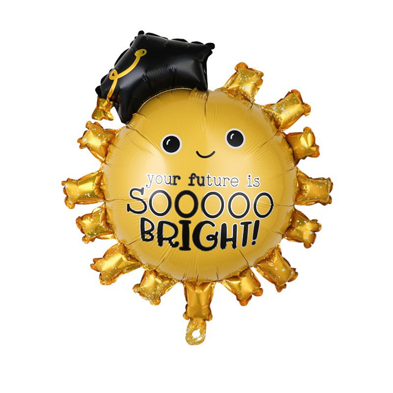 Set 8 Baloane din Folie Metalizată si din Latex, Flippy, Figurine Soare 77x67cm, Stea si Hexagon 45 cm, Baloane Latex 30 cm, Tema Absolvire, Ambalaj Individual, Pai Inclus, Umflare cu Aer sau Heliu, M [4]