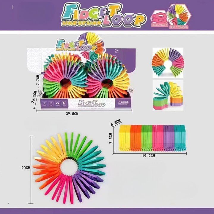 Puzzle pentru copii, Flippy, fidget loop, functie stivuire, bucle, decompresie, curcubeu, 20 cm [2]