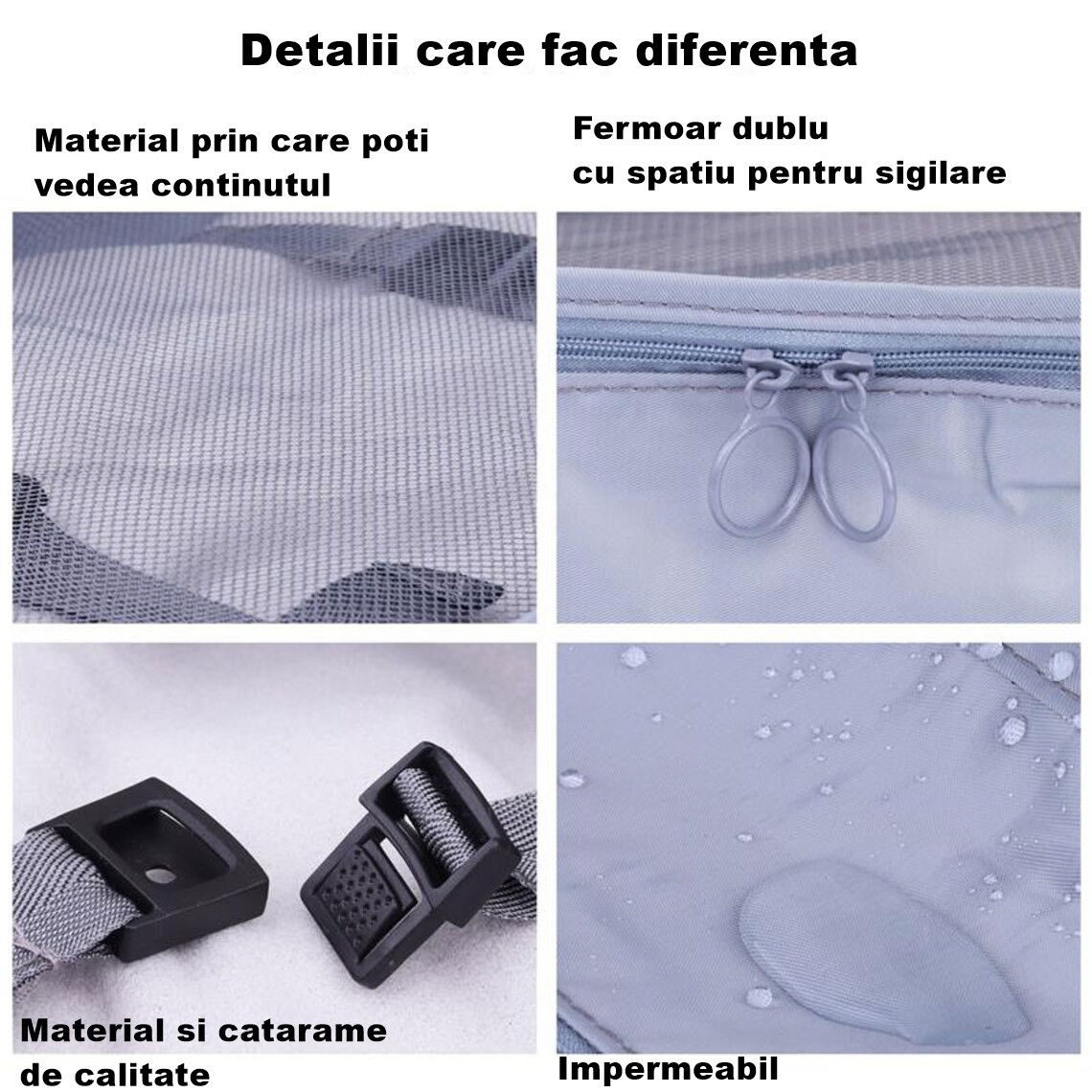 Set 8 huse organizare bagaj Flippy, material poliester, impermeabil, cu fermoar, pentru calatorii sau dulap, sac pentru pantofi inclus, pliabil, gri [3]