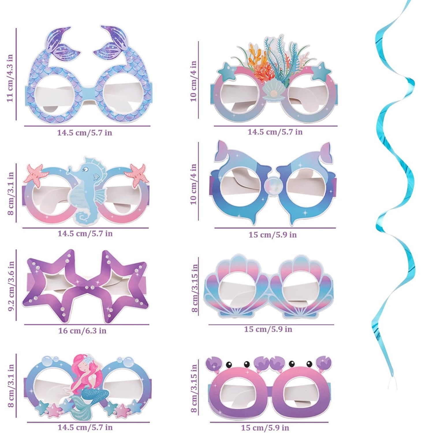 Petrecere - Set 8 Perechi de Ochelari Sirena, Flippy, Colectia Mermaid, Multicolor