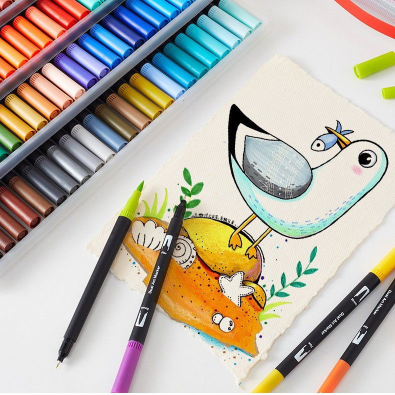 Set 80 Carioci, Flippy, pe Baza de Apa, 2 Tipuri de Varf, 1-2 mm, 0.4 mm, Corp Carioca Negru, din Plastic, Multicolor [4]