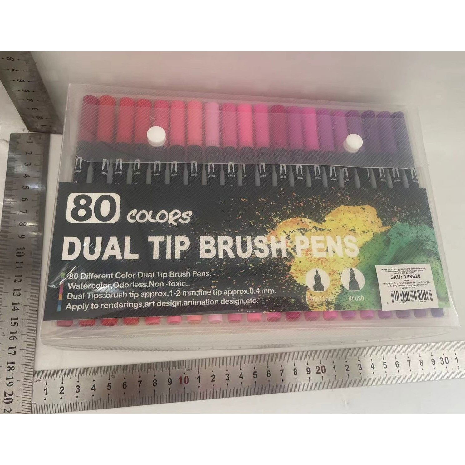 Set 80 Carioci, Flippy, pe Baza de Apa, 2 Tipuri de Varf, 1-2 mm, 0.4 mm, Corp Carioca Negru, din Plastic, Multicolor [6]