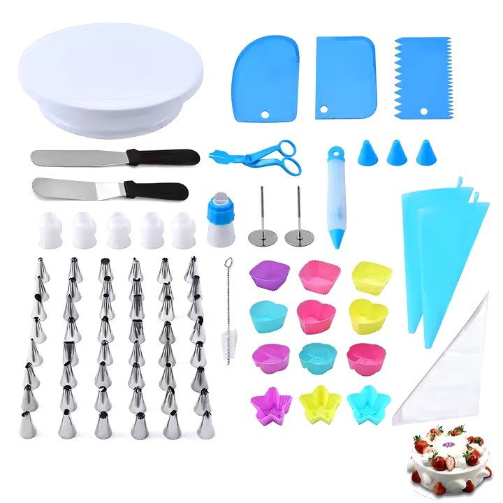 Set 80 Piese Ustensile pentru Ornare Prajituri, Flippy, din Plastic si Otel Inoxidabil, Forme Briose, Multicolor [4]
