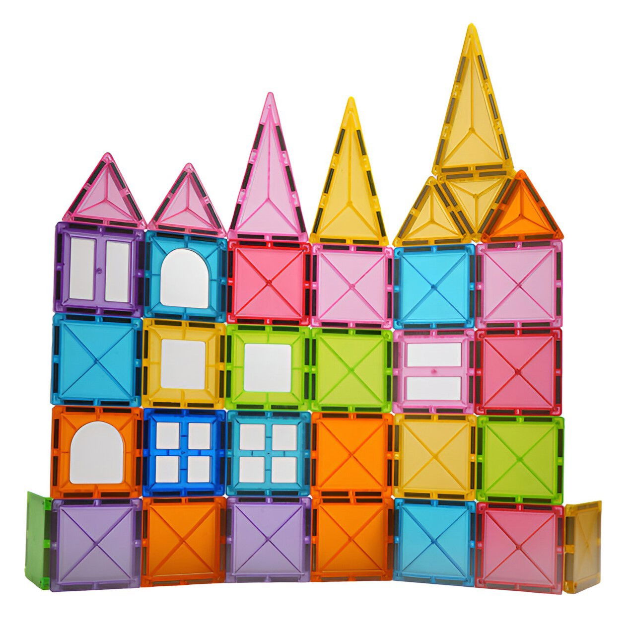 Jucarii - Set 88 Piese Magnetice de Constructie, Flippy, Piese 5.5 cm, Magnetic Tiles, Forme Geometrice, 3 Ani, ABS, Magnet, 27.5 x 21.5 x 17 cm, Multicolor