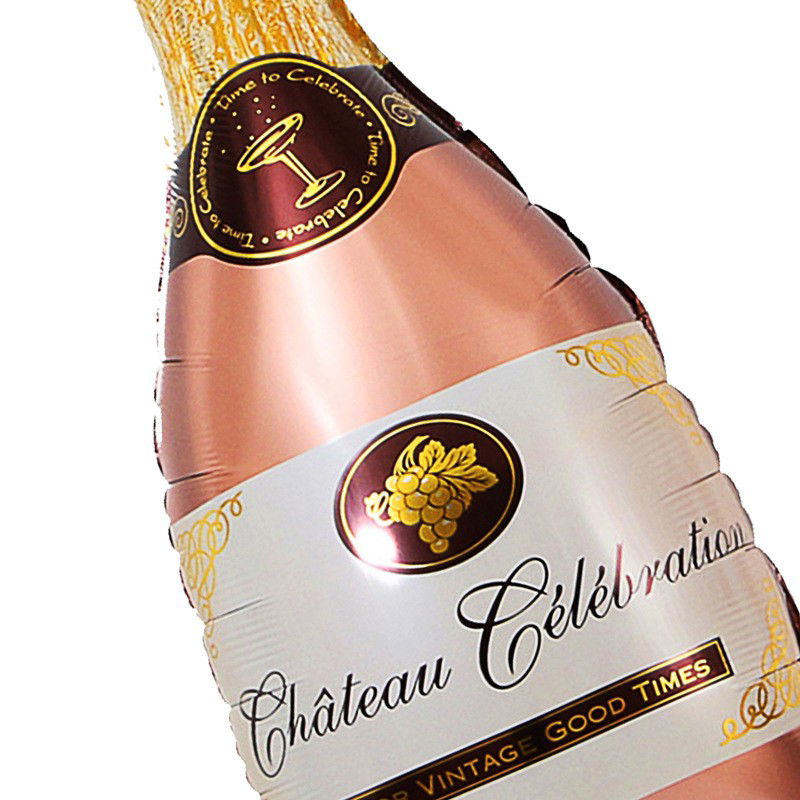 Set 9 Baloane din Folie Metalizată si din Latex, Flippy, Model Sticla de Sampanie, Baloane Party, Bat si Adeziv Incluse, Umflare cu Aer sau Heliu, Roz Alb [3]