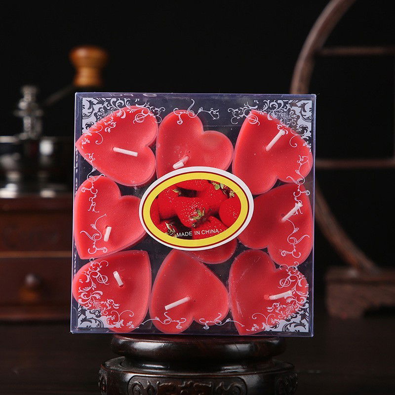 Set 9 Lumanari in Forma de Inima, Flippy, pentru Ziua Indragostitilor, Aroma de Capsuni, Ardere 3.5 h, din Parafina, 4 x 2 cm, Rosu [6]