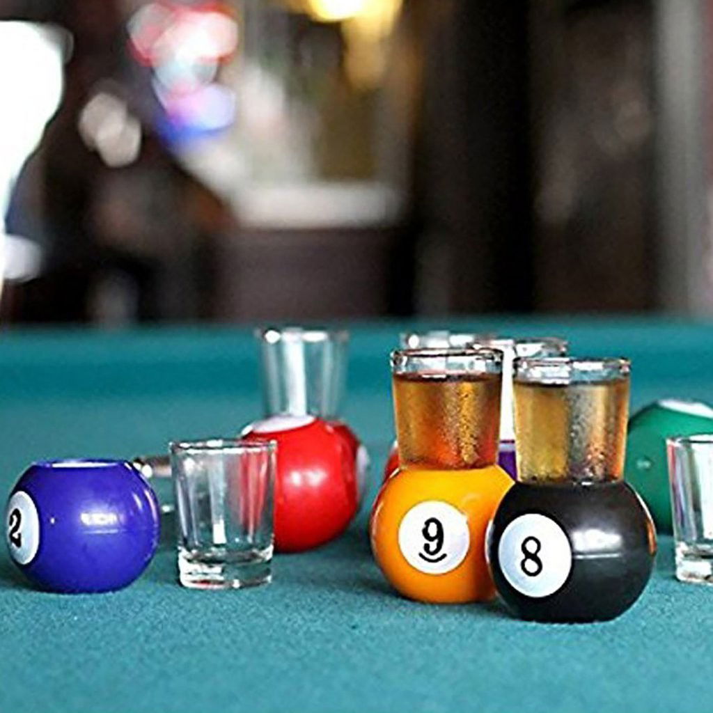 Set 9 pahare de shot Flippy, cu suport tip bila de biliard, detasabil, 30 ml, din sticla, 17 x 17 x 10 cm, multicolor [7]