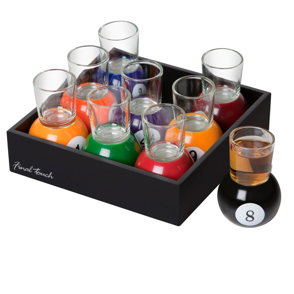 Pentru casa - Set 9 pahare de shot Flippy, cu suport tip bila de biliard, detasabil, 30 ml, din sticla, 17 x 17 x 10 cm, multicolor
