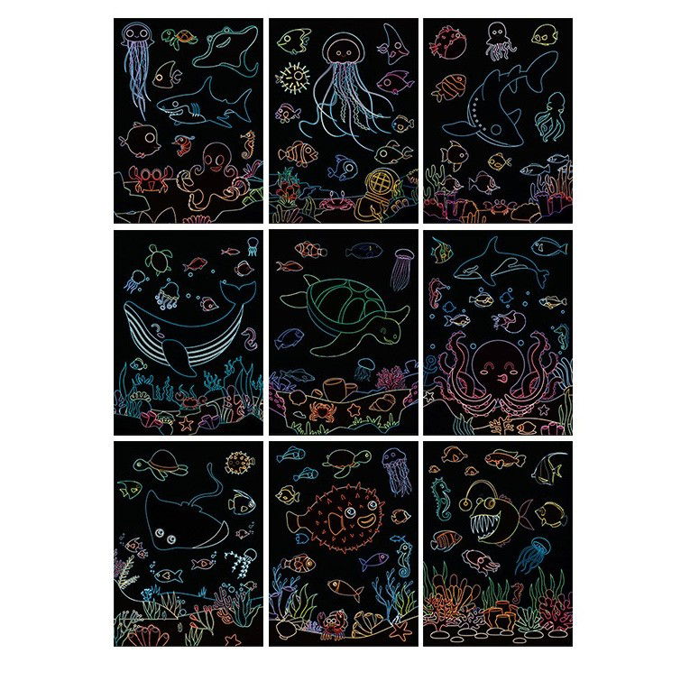 Set 9 Planse Razuibile, Flippy, Scratch ArtCards, +3 Ani, de Razuit si de Colorat, 19 x 14 cm, Model Ocean, Multicolor [3]