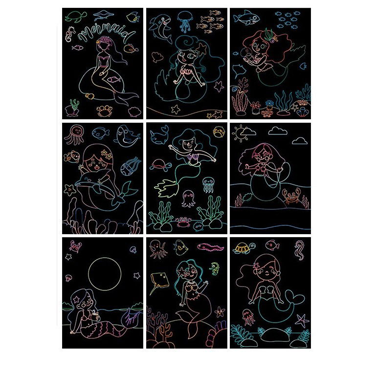 Set 9 Planse Razuibile, Flippy, Scratch ArtCards, +3 Ani, de Razuit si de Colorat, 19 x 14 cm, Model Sirene, Multicolor [3]