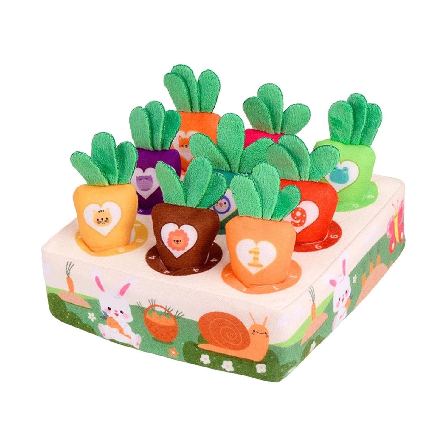 Jucarii - Jucarie Interactiva Montessori, pentru Copii, de Sortat pe Culori, Flippy, 9 Morcovi si Suport, Multicolor