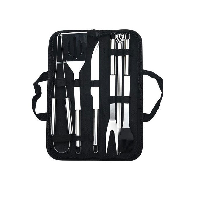 Set 9 Ustensile pentru Gratar, Flippy, din Otel Inoxidabil, Geanta Oxford, Argintiu [1]