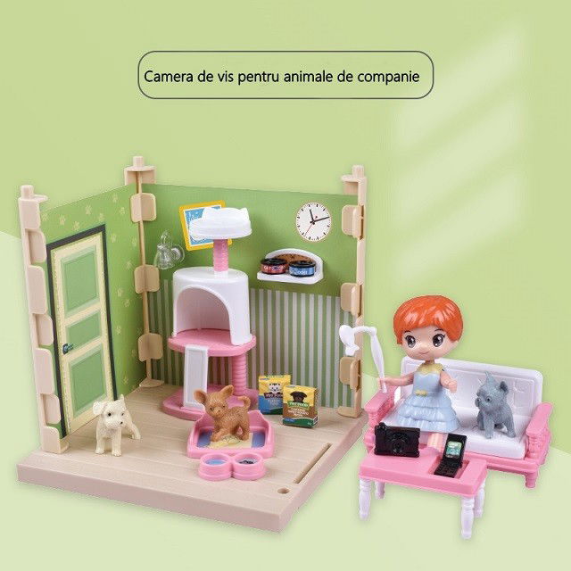 Set adapost pentru animalute Flippy, casa de papusi cu mobilier si ustensile, activitati distractive [6]