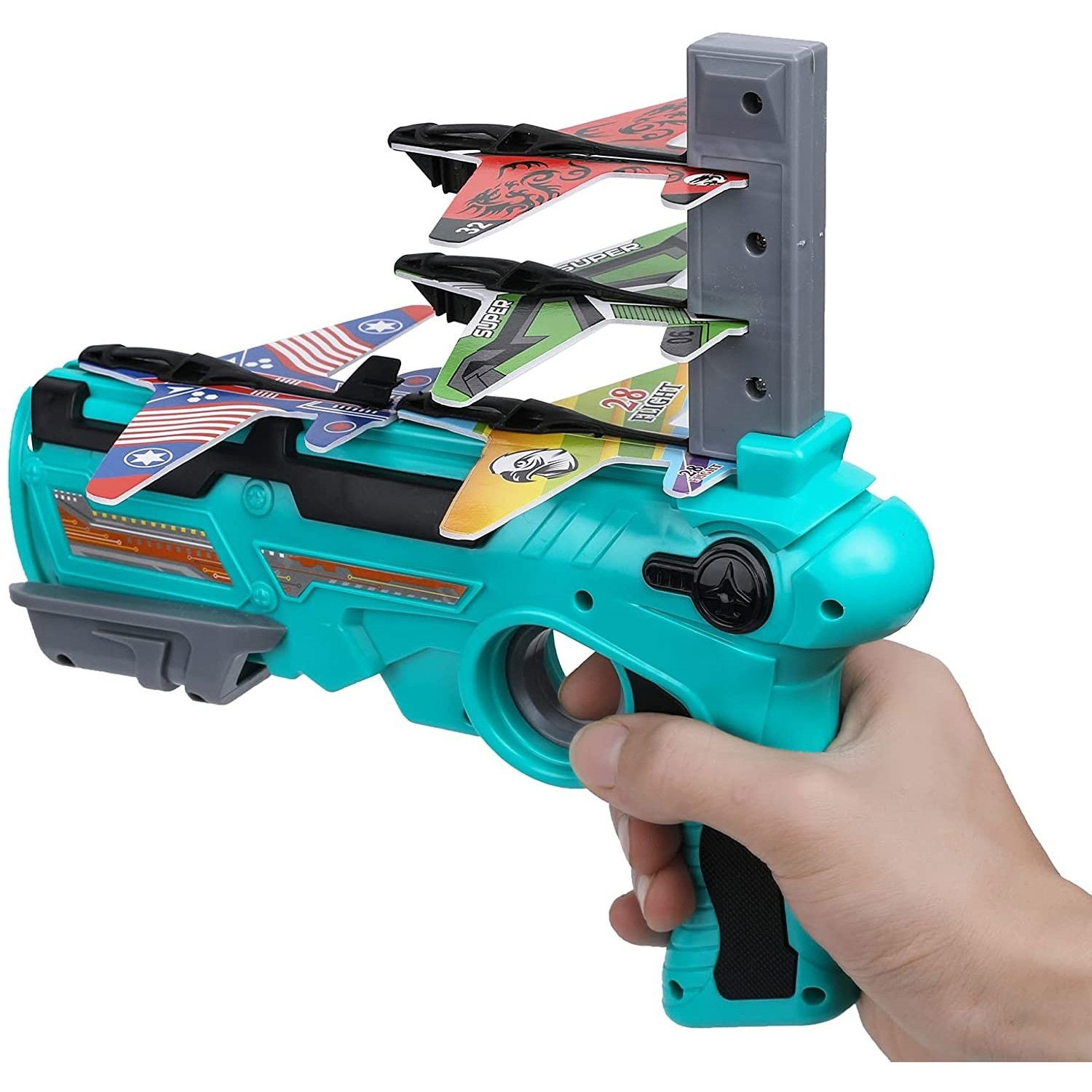 Set Arma de jucarie tip lansator de avioane, Air Battle, Turcoaz [3]