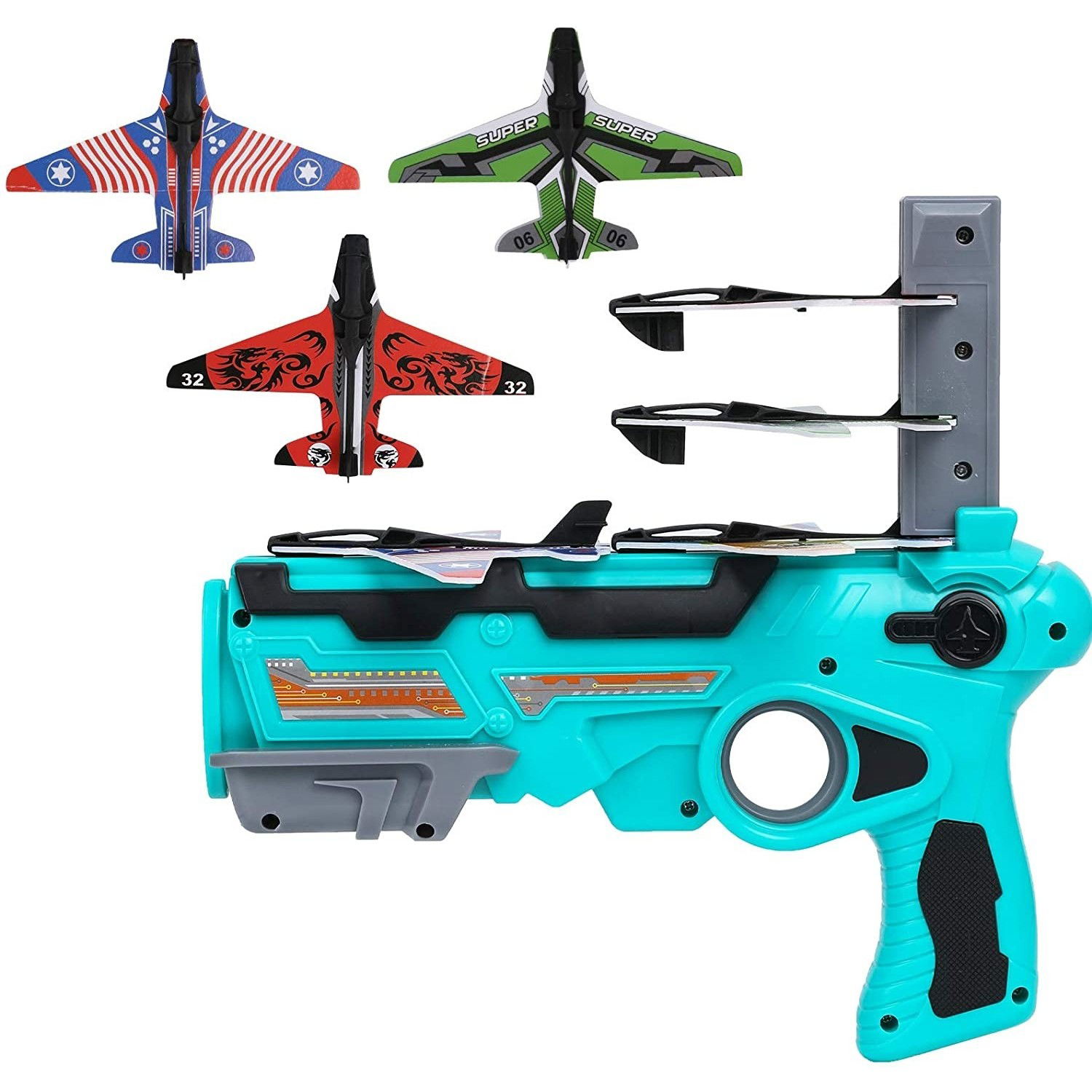 Jucarii Senzoriale, Fidget Toys - Set Arma de jucarie tip lansator de avioane, Air Battle, Turcoaz