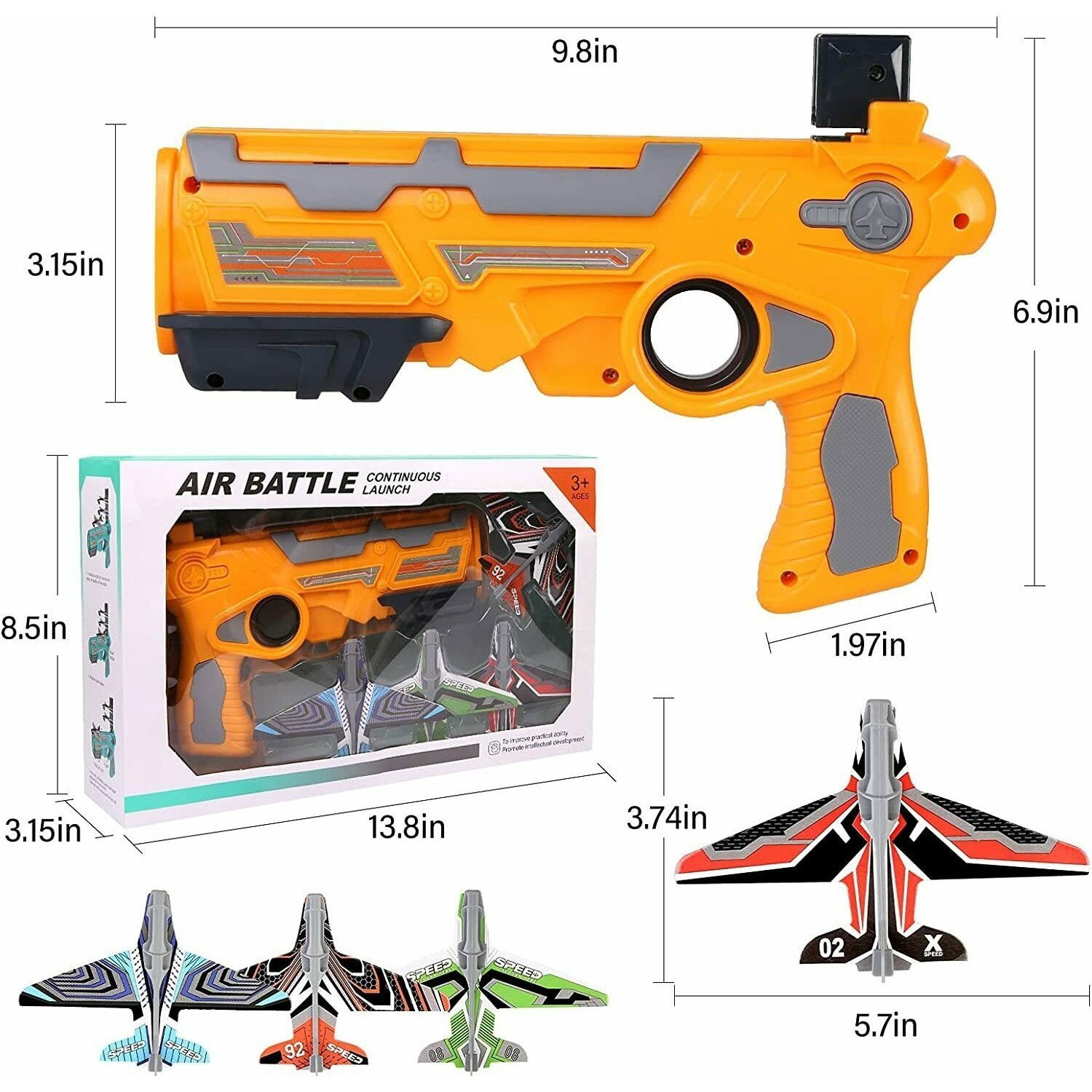 Jucarii interactive - Set Arma de jucarie tip lansator de avioane, Air Battle, Portocaliu