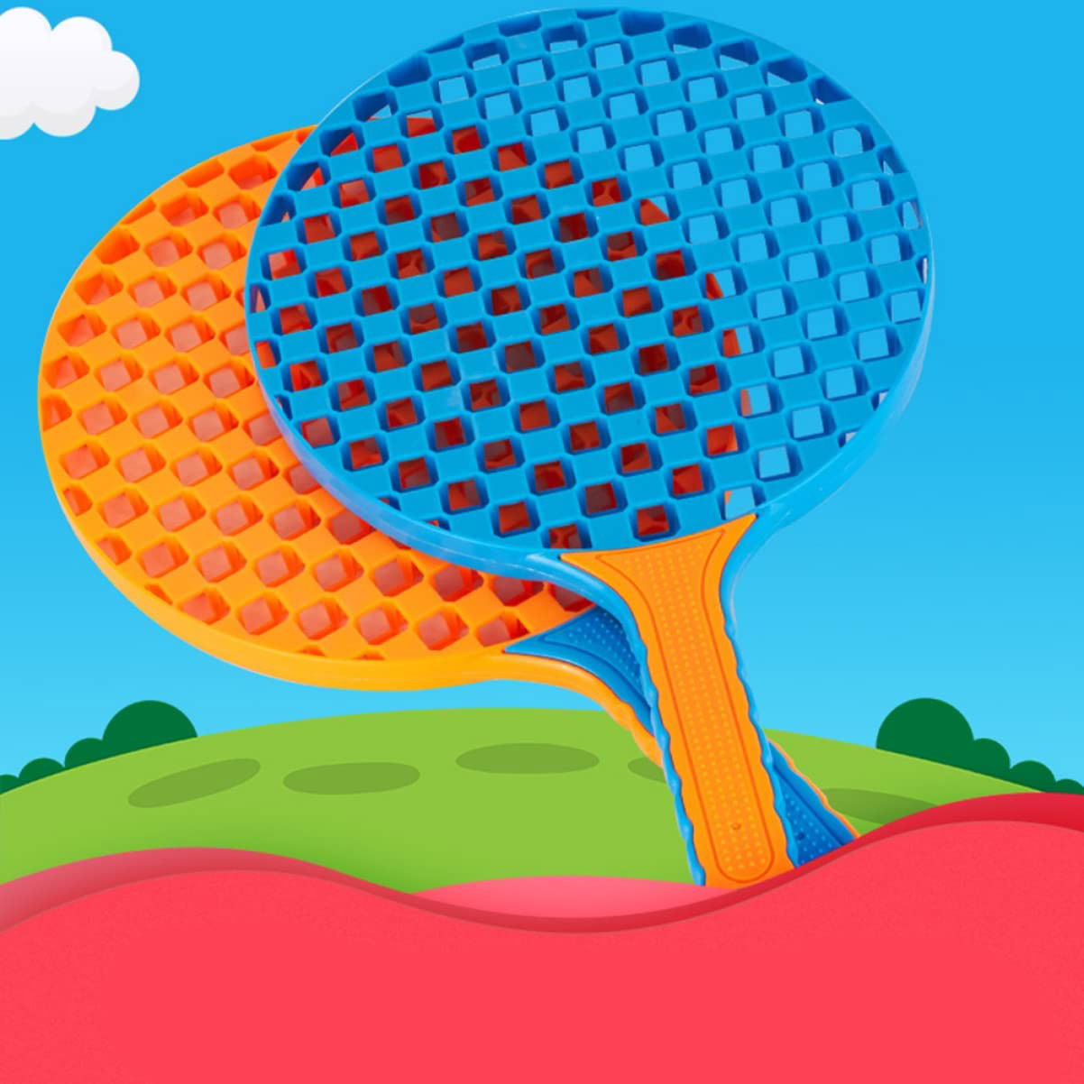 Set Badminton pentru Copii, Flippy, 2 Palete, 3 Mingi, Pentru Joaca si Antrenament, Albastru Portocaliu [4]