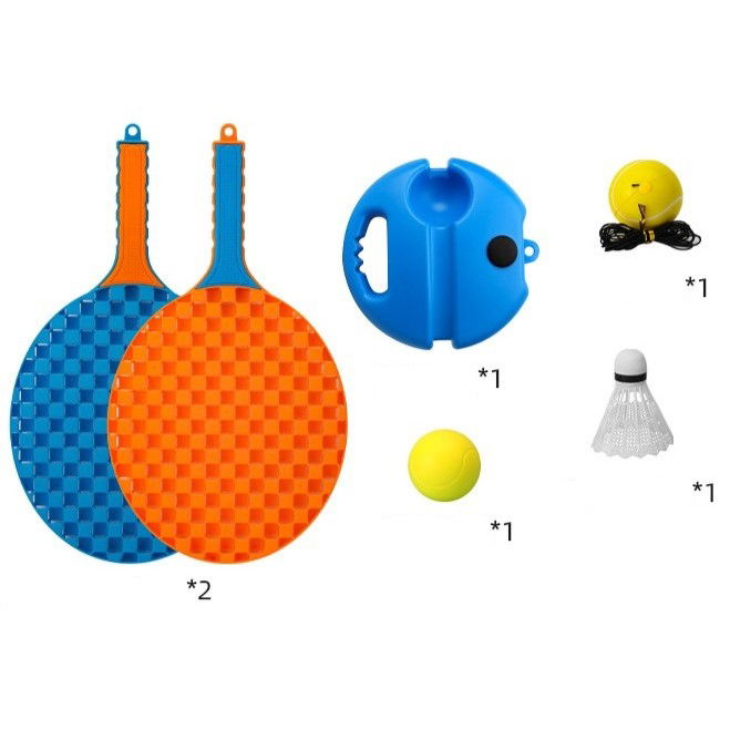 Set Badminton pentru Copii, Flippy, Doua Palete, Fluturas, 2 Mingi, Minge cu Elastic pentru Antrenament, Suport de Prindere Stabil, 41x23 cm, Albastru Portocaliu [8]