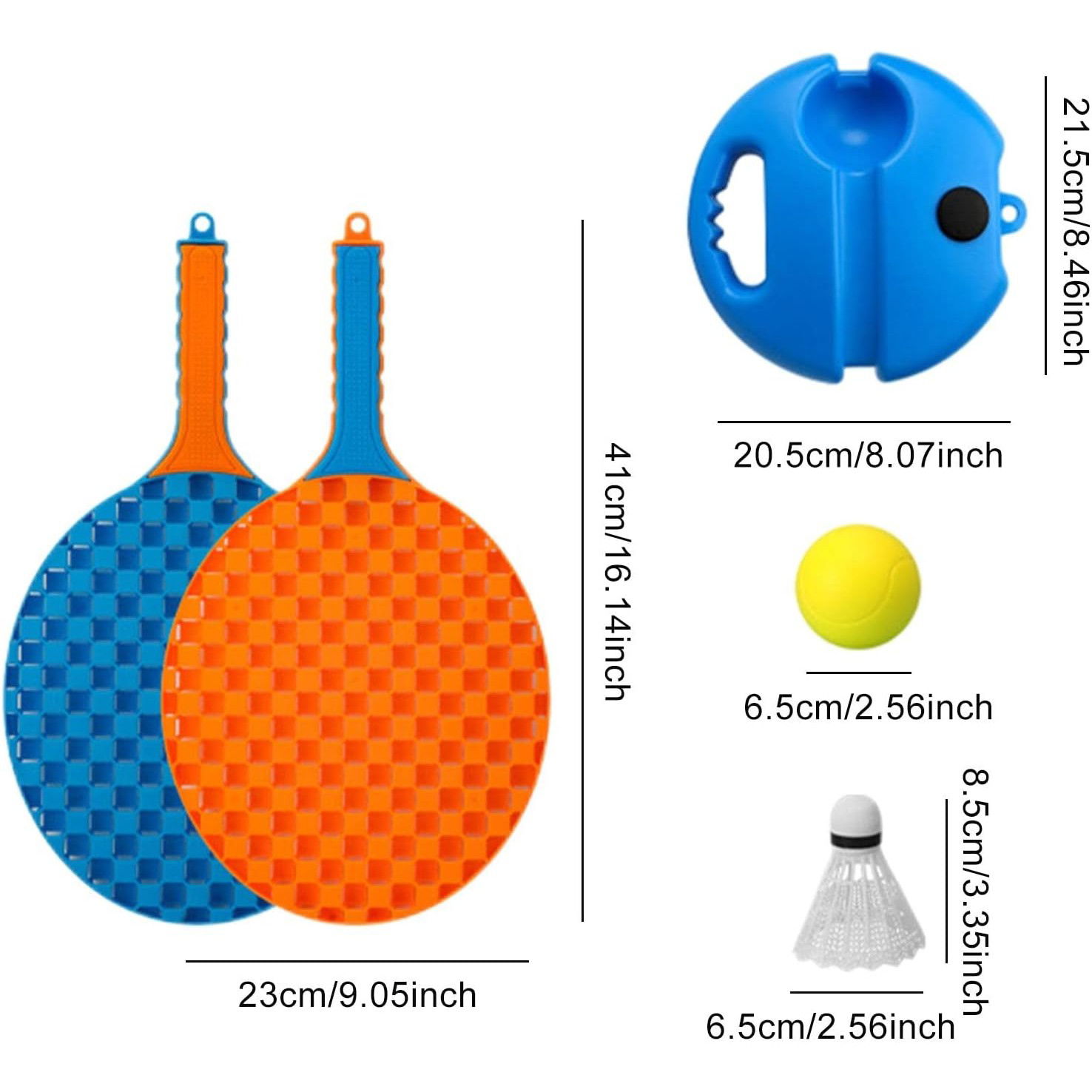 Set Badminton pentru Copii, Flippy, Doua Palete, Fluturas, 2 Mingi, Minge cu Elastic pentru Antrenament, Suport de Prindere Stabil, 41x23 cm, Albastru Portocaliu [5]