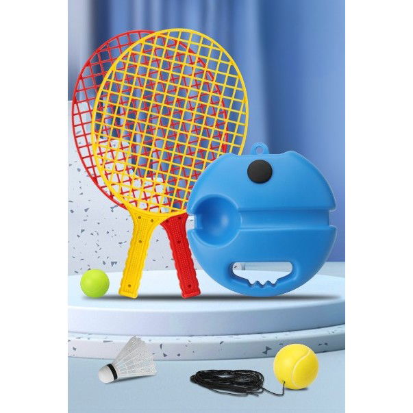 Set Badminton pentru Copii, Flippy, Doua Palete, Fluturas, 2 Mingi, Minge cu Elastic pentru Antrenament, Suport de Prindere Stabil, 40.5x23 cm, Rosu Galben [7]