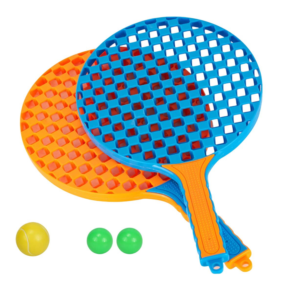 Jucarii interactive - Set Badminton pentru Copii, Flippy, 2 Palete, 3 Mingi, Pentru Joaca si Antrenament, Albastru Portocaliu