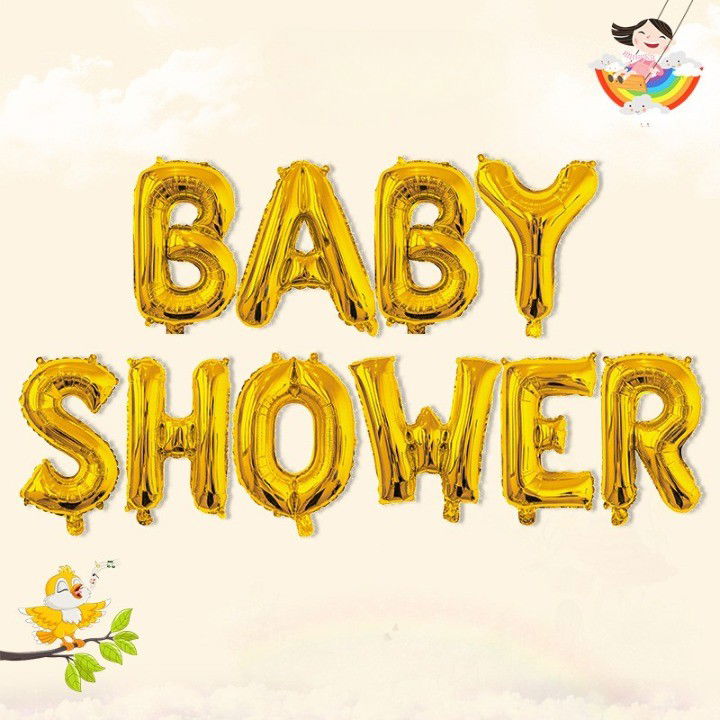 Set Baloane din Folie Metalizata, Flippy, Model Baby Shower, Litere de 40 cm, Baloane Party, Ambalaj Individual, Pai, Ata si Adeziv Incluse, Umflare cu Aer sau Heliu, Auriu [3]