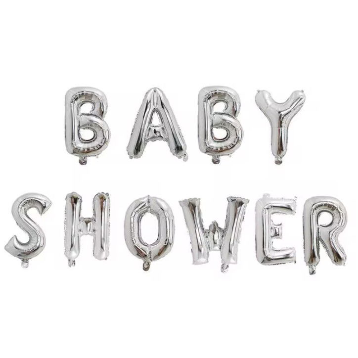 Set Baloane din Folie Metalizata, Flippy, Model Baby Shower, Litere de 40 cm, Baloane Party, Ambalaj Individual, Pai, Ata si Adeziv Incluse, Umflare cu Aer sau Heliu, Argintiu [4]