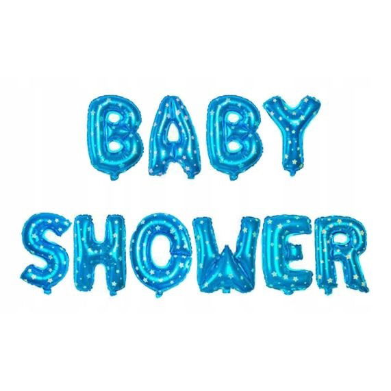 Tematica Fata/Baiat - Set Baloane din Folie Metalizata, Flippy, Model Baby Shower, Litere de 40 cm, Baloane Party, Ambalaj Individual, Pai, Ata si Adeziv Incluse, Umflare cu Aer sau Heliu, Albastru