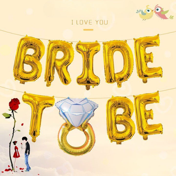 Set Baloane din Folie Metalizata, Flippy, Model Bride to Be cu Inel de Logodna, Litere de 40 cm, Baloane Party, Ambalaj Individual, Pai Inclus, Umflare cu Aer sau Heliu, Auriu [7]