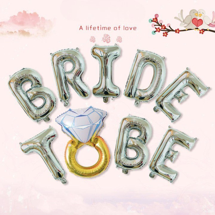 Tematica Nunta - Set Baloane din Folie Metalizata, Flippy, Model Bride to Be cu Inel de Logodna, Litere de 40 cm, Baloane Party, Ambalaj Individual, Pai Inclus, Umflare cu Aer sau Heliu, Argintiu