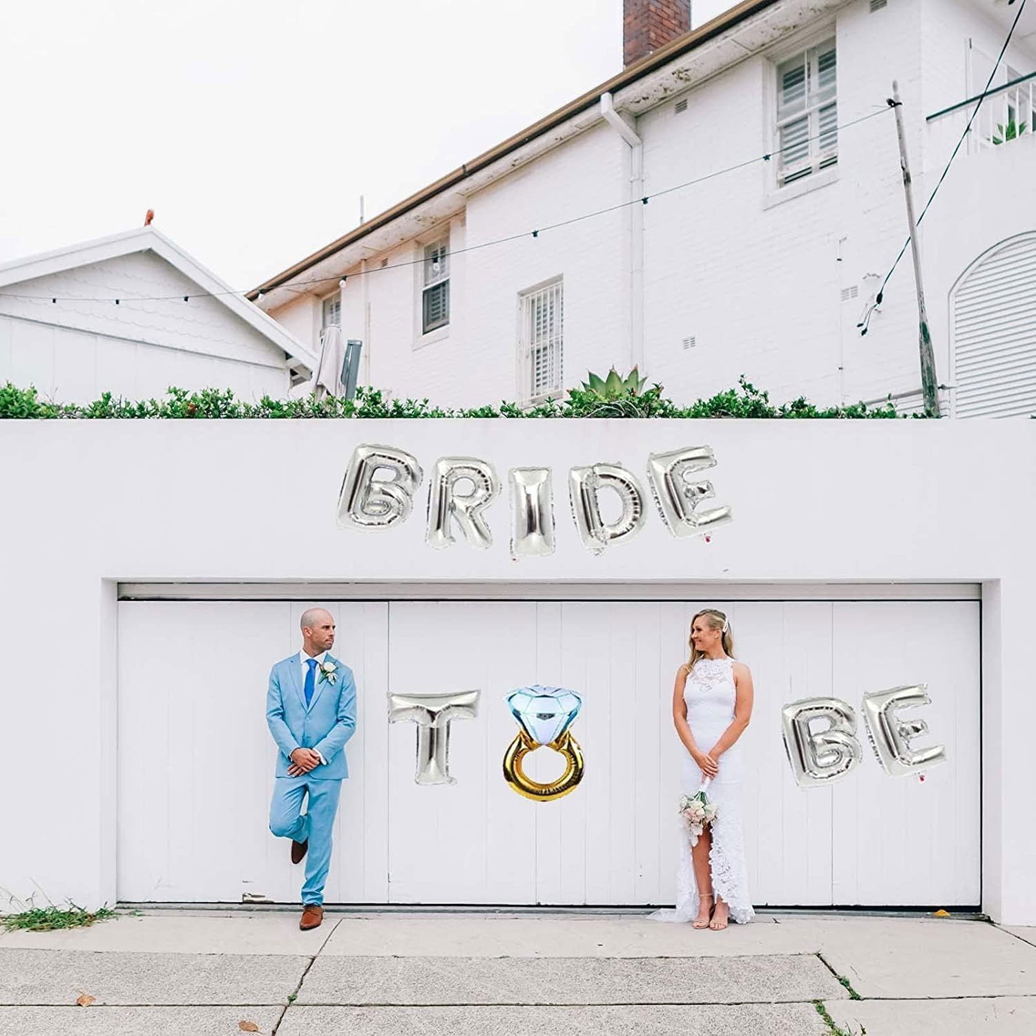 Set Baloane din Folie Metalizata, Flippy, Model Bride to Be cu Inel de Logodna, Litere de 40 cm, Baloane Party, Ambalaj Individual, Pai Inclus, Umflare cu Aer sau Heliu, Argintiu [6]