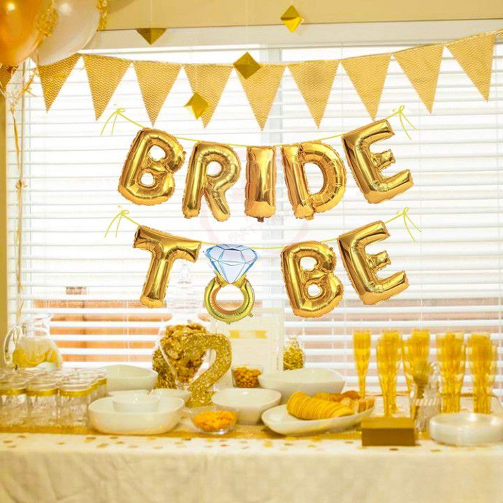 Set Baloane din Folie Metalizata, Flippy, Model Bride to Be cu Inel de Logodna, Litere de 40 cm, Baloane Party, Ambalaj Individual, Pai Inclus, Umflare cu Aer sau Heliu, Auriu [4]