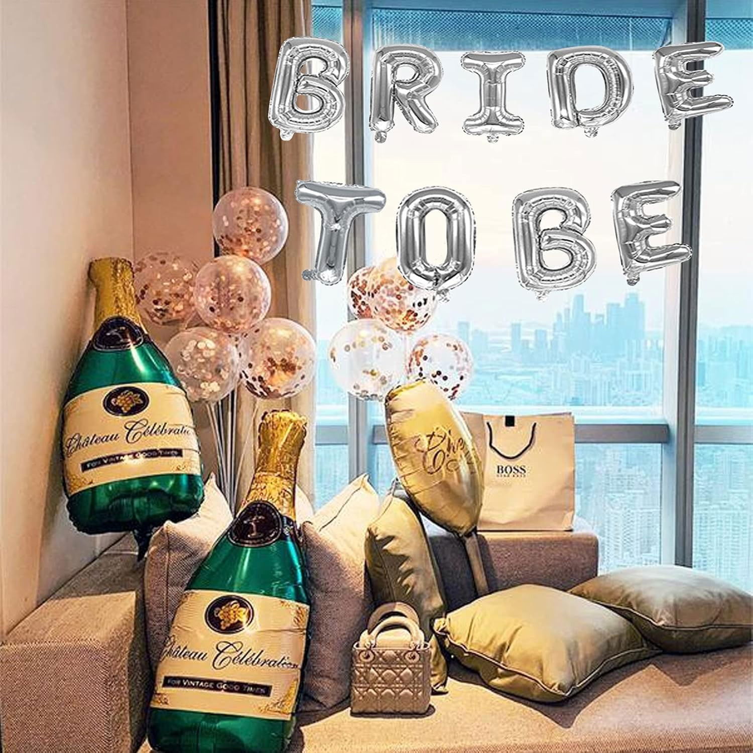 Set Baloane din Folie Metalizata, Flippy, Model Bride to Be, Litere de 40 cm, Baloane Party, Ambalaj Individual, Pai Inclus, Umflare cu Aer sau Heliu, Argintiu [3]