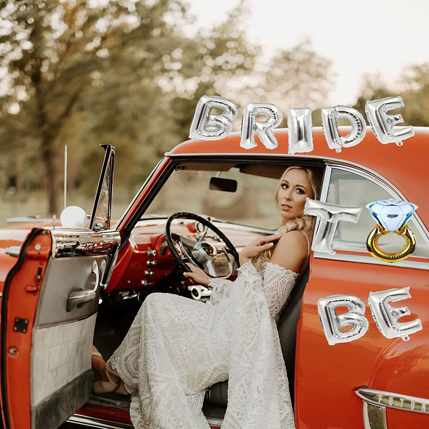 Set Baloane din Folie Metalizata, Flippy, Model Bride to Be cu Inel de Logodna, Litere de 40 cm, Baloane Party, Ambalaj Individual, Pai Inclus, Umflare cu Aer sau Heliu, Argintiu [4]