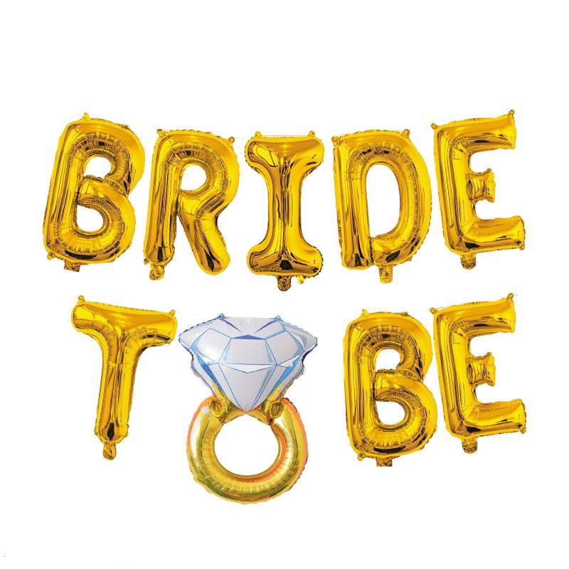 Tematica Nunta - Set Baloane din Folie Metalizata, Flippy, Model Bride to Be cu Inel de Logodna, Litere de 40 cm, Baloane Party, Ambalaj Individual, Pai Inclus, Umflare cu Aer sau Heliu, Auriu