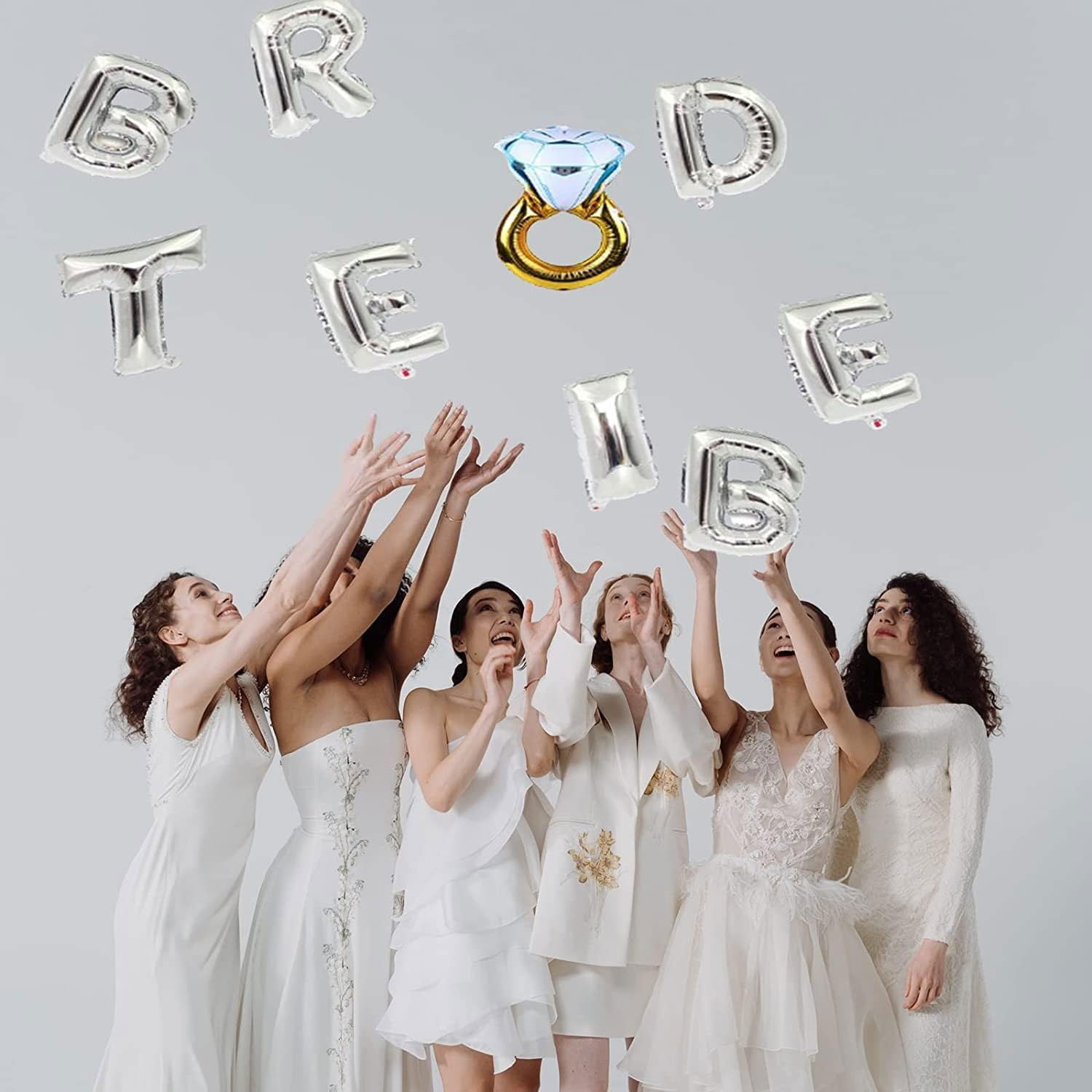 Set Baloane din Folie Metalizata, Flippy, Model Bride to Be cu Inel de Logodna, Litere de 40 cm, Baloane Party, Ambalaj Individual, Pai Inclus, Umflare cu Aer sau Heliu, Argintiu [3]