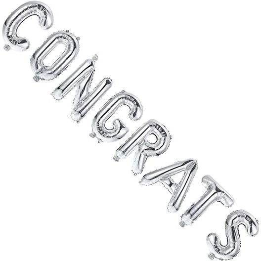 Set Baloane din Folie Metalizată, Flippy, Model Congrats, Litere de 40 cm, Baloane Absolvire, Ambalaj Individual, Pai inclus, Umflare cu Aer sau Heliu, Argintiu [6]