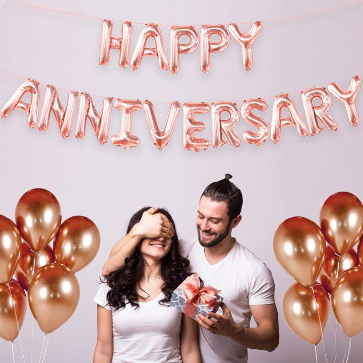 Seturi Baloane Folie - Set Baloane din Folie Metalizata, Flippy, Model Happy Anniversary, Litere de 40 cm, Baloane Party, Ambalaj Individual, Pai Inclus, Umflare cu Aer sau Heliu, Roz