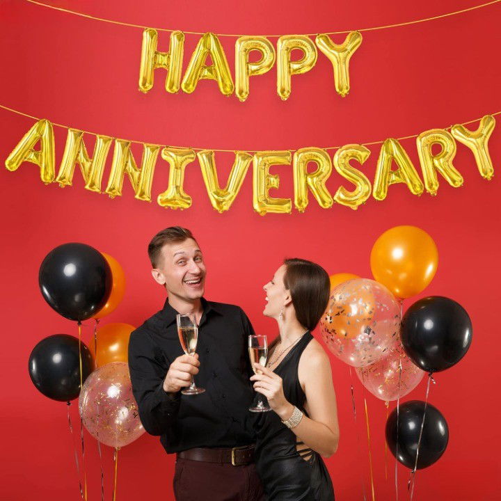 Set Baloane din Folie Metalizata, Flippy, Model Happy Anniversary, Litere de 40 cm, Baloane Party, Ambalaj Individual, Pai Inclus, Umflare cu Aer sau Heliu, Auriu [3]