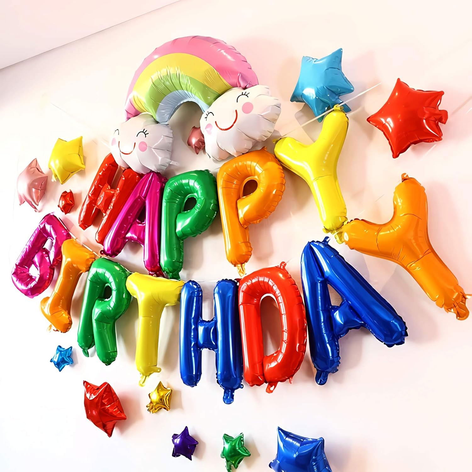 Set Baloane din Folie Metalizata, Flippy, Model Happy Birthday, Litere de 40 cm, Baloane Party, Ambalaj Individual, Pai, Ata si Adeziv Incluse, Umflare cu Aer sau Heliu, Multicolor [4]